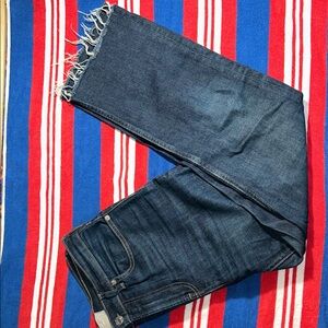 Everlane Frayed Hem Ankle Jeans in Dark Blue